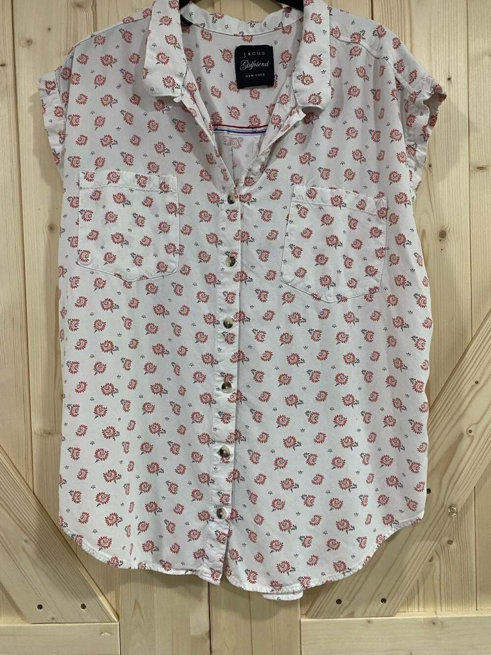 JACHS Girlfriend New York Women's Floral Print Short Sleeve Button Down Blouse X - Picture 2 of 8